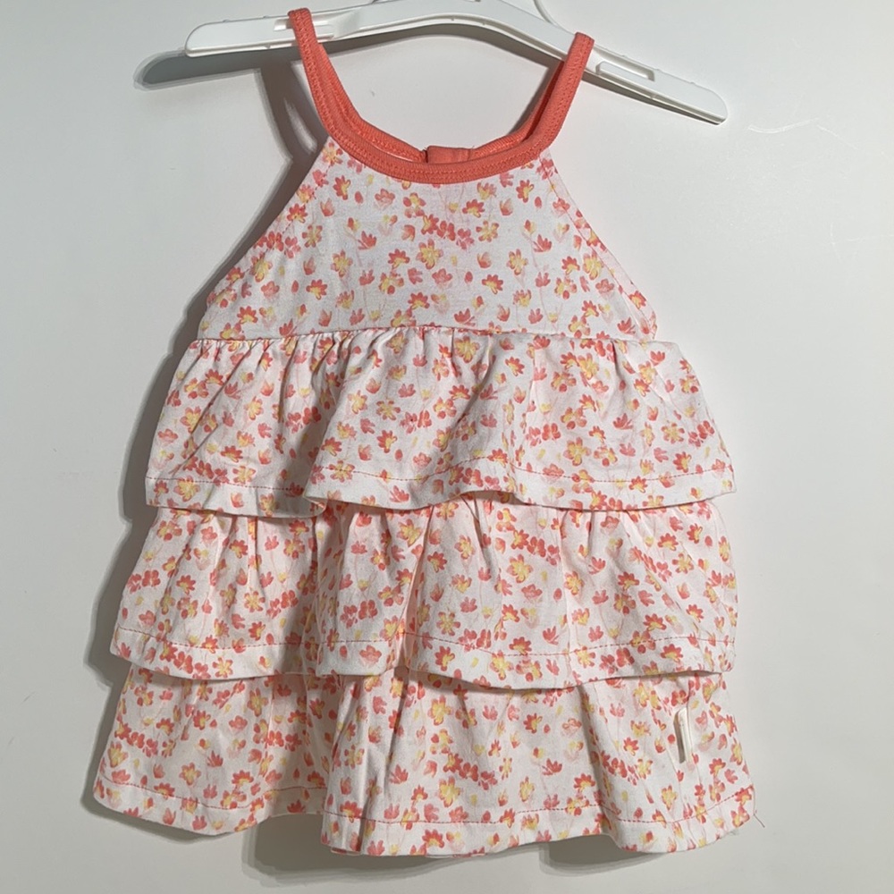 Burt’s Bees Baby Girl’s Peach & White Floral Petal Tiered Sleeveless Tunic - Picture 5 of 7
